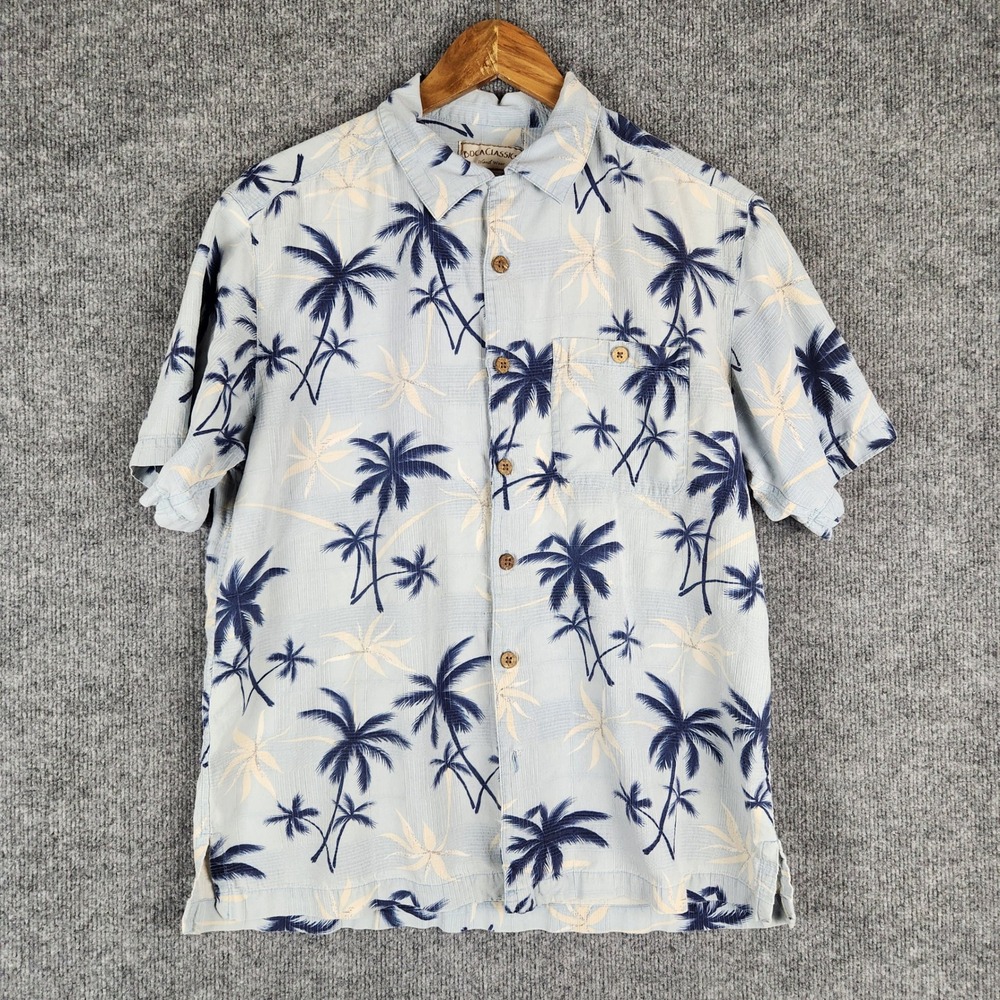 Boca Classics Shirt Island Wear Mens Medium Silk Palm Tree Blue Button Front